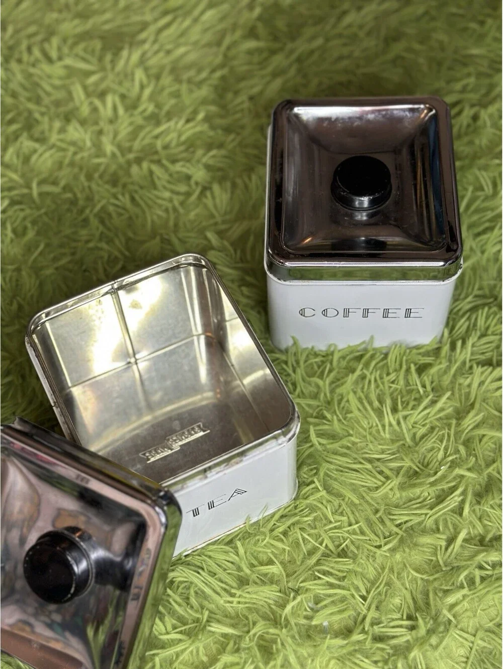Garner Ware Vintage Chrome Metal Coffee Tea Stacking Canisters